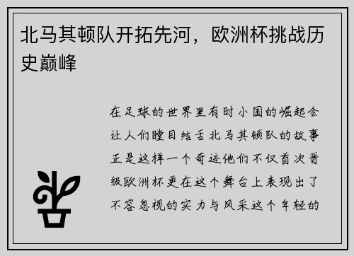 北马其顿队开拓先河，欧洲杯挑战历史巅峰