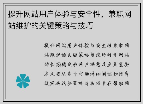 提升网站用户体验与安全性，兼职网站维护的关键策略与技巧