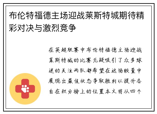 布伦特福德主场迎战莱斯特城期待精彩对决与激烈竞争