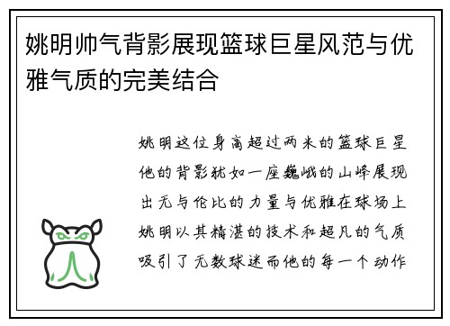 姚明帅气背影展现篮球巨星风范与优雅气质的完美结合